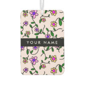 カラフル花、ピンク背景、黒 カーエアーフレッシュナー (裏面)