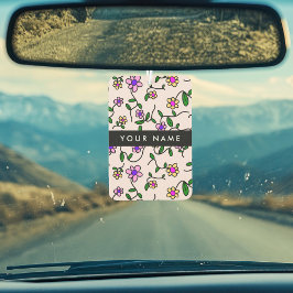 カラフル花、ピンク背景、黒 カーエアーフレッシュナー