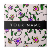 カラフル花、ピンク背景、黒 タイル (正面)