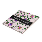 カラフル花、ピンク背景、黒 タイル (側面)