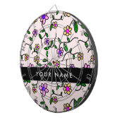 カラフル花、ピンク背景、黒 ダーツボード (正面右)