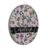 カラフル花、ピンク背景、黒 ダーツボード (正面左)