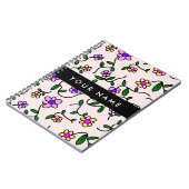 カラフル花、ピンク背景、黒 ノートブック (左側)