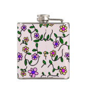 カラフル花、ピンク背景、黒 フラスク (裏面)