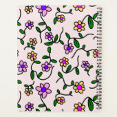カラフル花、ピンク背景、黒 プランナー手帳 (裏面)