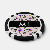 カラフル花、ピンク背景、黒 ポーカーチップ (シングル)
