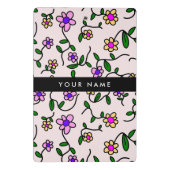 カラフル花、ピンク背景、黒 ミニクリップボード (裏面)