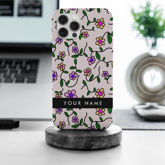カラフル花、ピンク背景、黒 Case-Mate iPhoneケース