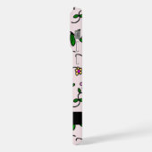 カラフル花、ピンク背景、黒 iPhoneケース (左側面)