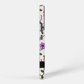 カラフル花、ピンク背景、黒 SAMSUNG GALAXYケース (右側面)