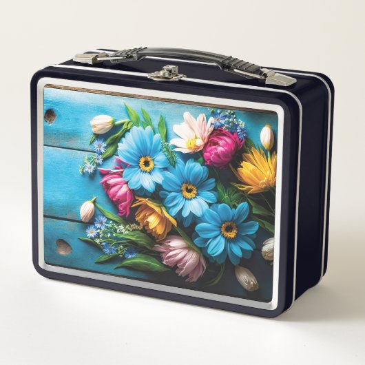 カラフル花 メタルランチボックス (正面)