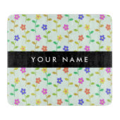 カラフル花、緑(淡色)、背景(黒) カッティングボード (正面)