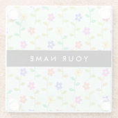 カラフル花、緑（淡色）、背景（黒） ガラスコースター (裏面)