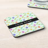 カラフル花、緑（淡色）、背景（黒） コースター (左側)