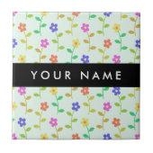 カラフル花、緑（淡色）、背景（黒） タイル (正面)