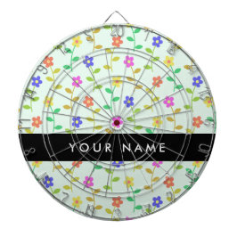 カラフル花、緑（淡色）、背景（黒） ダーツボード