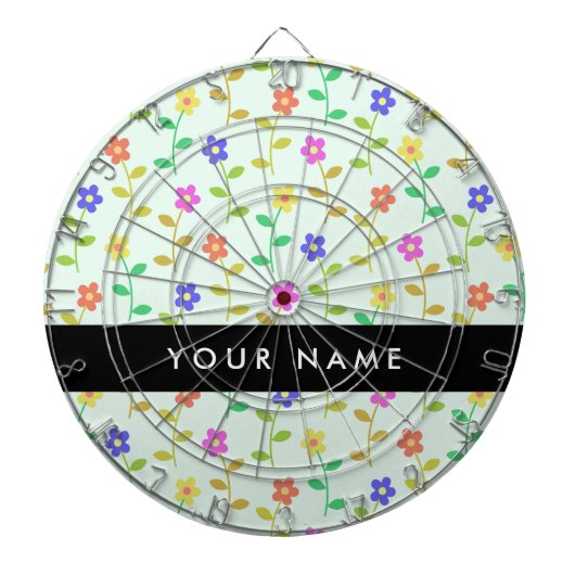 カラフル花、緑（淡色）、背景（黒） ダーツボード (正面)