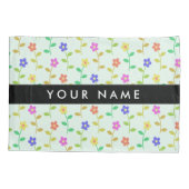 カラフル花、緑(淡色)、背景(黒) 枕カバー (裏面)