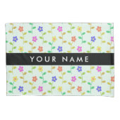 カラフル花、緑(淡色)、背景(黒) 枕カバー (正面)