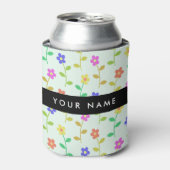 カラフル花、緑（淡色）、背景（黒） 缶クーラー (缶正面)