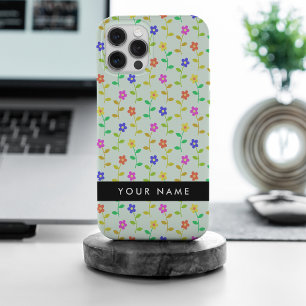 カラフル花、緑（淡色）、背景（黒） iPhone 15 PRO MAXケース