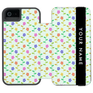 カラフル花、緑（淡色）、背景（黒） iPhone SE/5/5sウォレットケース