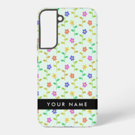 カラフル花、緑（淡色）、背景（黒） SAMSUNG GALAXY S22+ケース