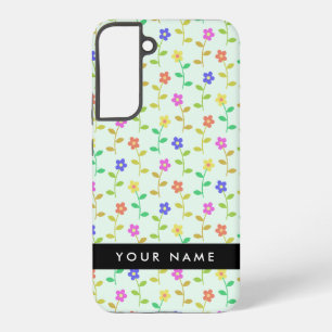 カラフル花、緑（淡色）、背景（黒） SAMSUNG GALAXY S22+ケース