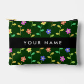 カラフル花、緑、背景、黒 アクセサリーポーチ (正面)