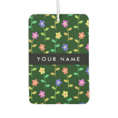 カラフル花、緑、背景、黒 カーエアーフレッシュナー (正面)