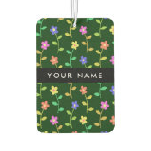 カラフル花、緑、背景、黒 カーエアーフレッシュナー (裏面)