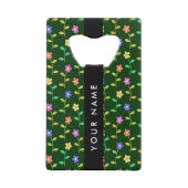 カラフル花、緑、背景、黒 クレジットカード栓抜き (裏面)