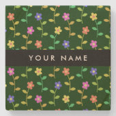 カラフル花、緑、背景、黒 ストーンコースター (正面)