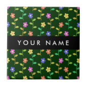 カラフル花、緑、背景、黒 タイル (正面)