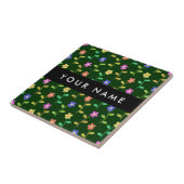 カラフル花、緑、背景、黒 タイル (側面)