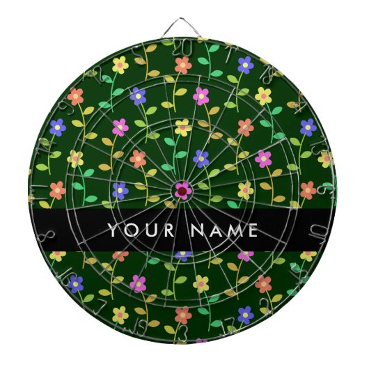 カラフル花、緑、背景、黒 ダーツボード (正面)