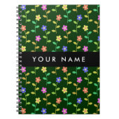 カラフル花、緑、背景、黒 ノートブック (正面)