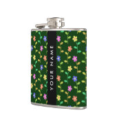 カラフル花、緑、背景、黒 フラスク (左)