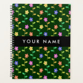カラフル花、緑、背景、黒 プランナー手帳 (正面)