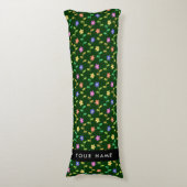 カラフル花、緑、背景、黒 ボディピロー (正面縦)