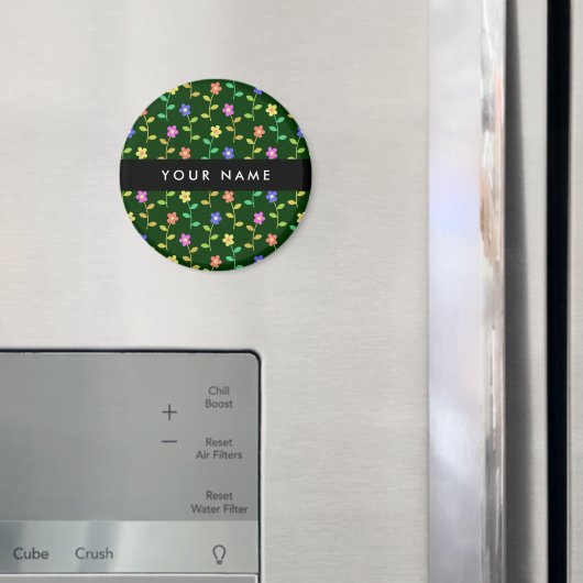 カラフル花、緑、背景、黒 マグネット (インサイチュ (冷蔵庫))