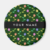 カラフル花、緑、背景、黒 マグネット (正面)