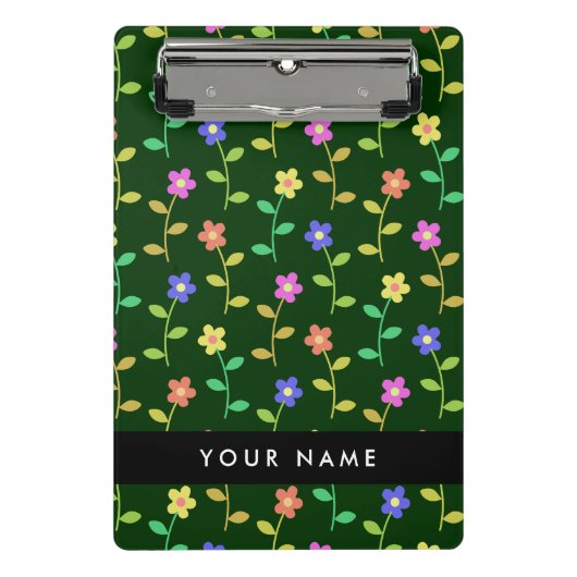 カラフル花、緑、背景、黒 ミニクリップボード (正面)