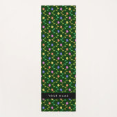 カラフル花、緑、背景、黒 ヨガマット (正面)