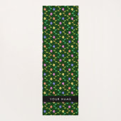 カラフル花、緑、背景、黒 ヨガマット (裏面)