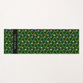 カラフル花、緑、背景、黒 ヨガマット (正面(横))