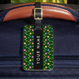 カラフル花、緑、背景、黒 ラゲッジタグ