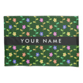 カラフル花、緑、背景、黒 枕カバー (正面)