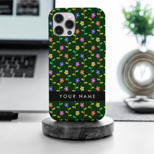 カラフル花、緑、背景、黒 iPhone 15 PRO MAXケース