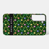 カラフル花、緑、背景、黒 SAMSUNG GALAXYケース (裏面横)